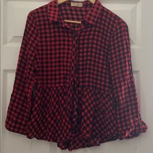 Black and red button down plaid shirt